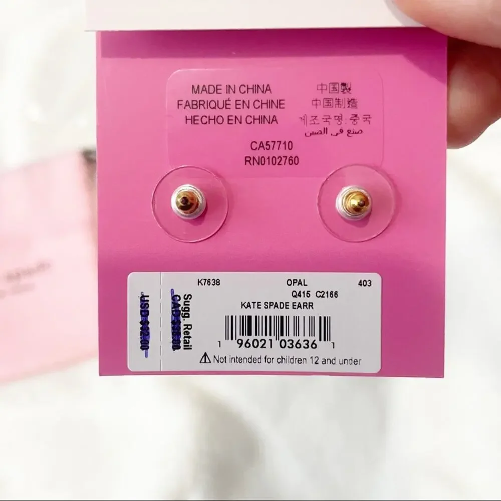 Kate Spade square earrings opal gold studs NWT